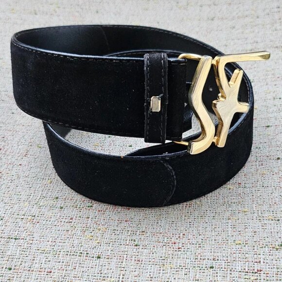 Salvatore Ferragamo Belt Black Suede Leather Waistband SF Logo Buckle Made Italy - Picture 1 of 13